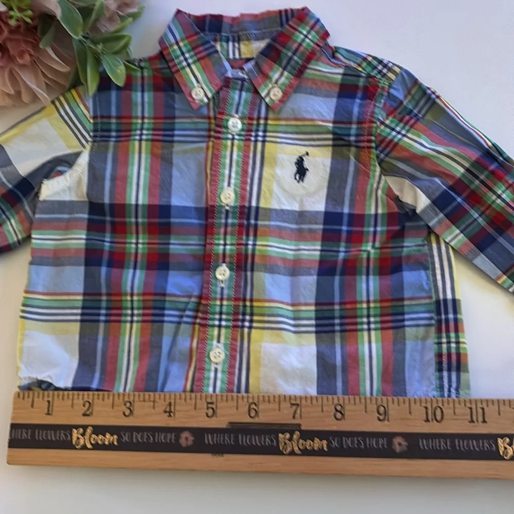 Ralph Lauren Baby Plaid Cotton Poplin Shirt 3M Yellow Blue Plaid Ralph Lauren